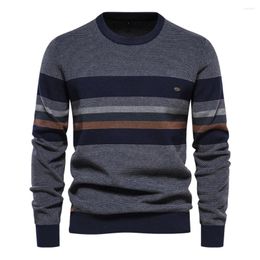 Men's Sweaters Mens Sweater Autumn Retro Shirt Long Sleeve Slim Round Neck Stripe European Size Knitting Pullovers Male Tops