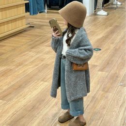 Jackets Girls Coat Autumn And Winter 2023 Children Wave Korean Style Chunky Sweater Cardigan Long