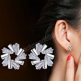 Exquisite Women Stud Earrings Simple Round Shaped With Geometric Cubic Zirconia Fashion Versatile Daily Wear Accessories