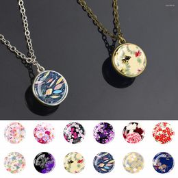Chains Fashion Retro Copper/Silver Colour Glass Pendant Necklace Floral Boho Pattern Dome For Women Gift Girl