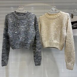 Women's Sweaters PREPOMP 2023 Winter Arrival Long Sleeve Round Neck Sequins Knitted Pullover Women Sweater GM545