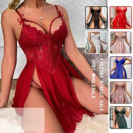 Women's Sleepwear 2023 Halter Bra Set Women Sexy Lingerie Solid Mesh Lace Patchwork Chemises With Dress Costumes