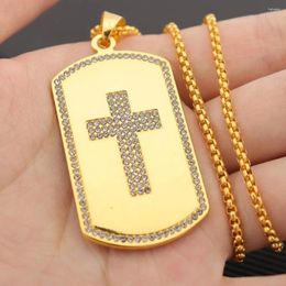 Pendant Necklaces Vintage Zircon Encrusted Military Cross Charm Men's Necklace Fashion Christmas Valentine Gift Amulet Jewelry Accessories