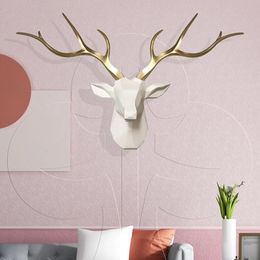 Decorative Objects Figurines 3020 Inch 3D Deer Head Sculpture Wall Hanging Decor Animal Stag Statue Home Living Room Bedroom Decoration Accessories 231121