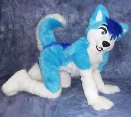 2024 Halloween Blue White Long Fur Furry Husky Dog Mascot Costume Easter Bunny Plush costume costume theme fancy dress Advertising Birthday Party Costume Outfit