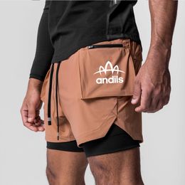 Men s Shorts 2023 Summer Brand Zipper Pocket Running Gym Sports 2 in 1 Quick Dry Exercise Training Fitness Jogging Pants 230421