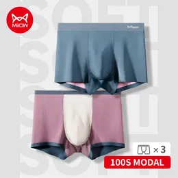 Underpants MiiOW 3Pcs Men's Underwear Boxershorts Man Panties 100S Modal Antibacterial Boxer Shorts Male Seamless Sexy Men