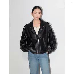 Women's Leather Autumn High-end Vegetable Tanned Sheep Skin Silhouette Motorcycle Jacket Women Loose Fitting Casual