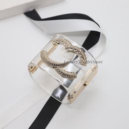 Light Luxury Transparent European and American Exaggerated Atmosphere Acrylic Rhinestone Open Clip Letter Womens Bracelet QPPE