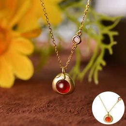 Chains 925 Sterling Silver Agate Fruit Necklace For Women Girl Fashion Orange Geometric Round Jewelry Party Gift Drop