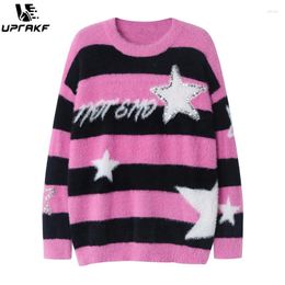 Men's Sweaters UPRAKF Striped Star Graphic Sweater Loose O Neck Autumn Oversize Harajuku Casual Trendy Fashion High Quality Warm