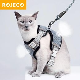 Cat Collars ROJECO Adjustable Harness For Cats Lead Leash Breathable Reflective Kitten Vest Pet Walking Collar Pets Accessories