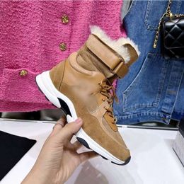 Chanells Suede Channel c Up Boots Womens Interlocking Lace Leather Combat Fur Shearling Lined High Top Sneaker Paris Fashion Platform Sport Casual Trainer Designer