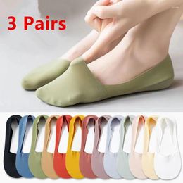 Women Socks 3 Pairs Summer Ultra-thin Cotton Bottom Breathable Silicone Non-slip Invisible Low Short Casual Ice Silk Boat