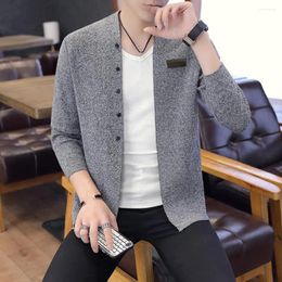 Men's Sweaters Men Knitted Cardigan Winter Stylish Coat Slim Fit Warm Stand Collar Badge Decor For Fall