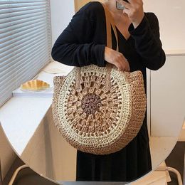 Evening Bags Summer Straw Beach Bag For Womens Shoulder Crossbody Woven Rattan Large Capacity Elegant Handbags Flower Round