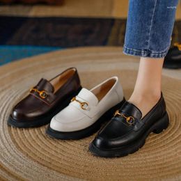 Dress Shoes British Small Leather Women's Spring And Autumn Courtyard Style All-match Pull-on Thick-soled Loafers Women