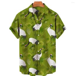 Men's Casual Shirts Men's Summer 3D Swan Print Men Retro Fashion Button-up Lapel Short Sleeve Shirt Oversized Top