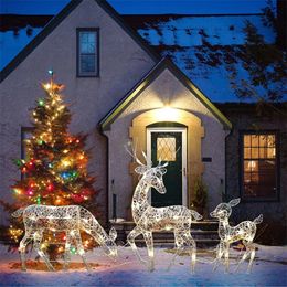 Garden Decorations Iron Art Elk Deer Christmas Garden Decoration 2M LED Light Glowing Glitter Reindeer Xmas Home Decor Christmas Led Raindeer 231120