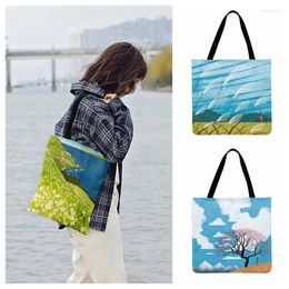 Evening Bags Foldable Shopping Bag Abstract Geometric Art Scenes Print Tote For Women Casual Ladies Shoulder Outdoor Beach