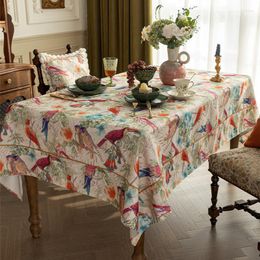 Table Cloth American Tablecloth Jungle Bird Printing Rectangular Diningtable Light Luxury Home Decor Livingroom Coffeetable