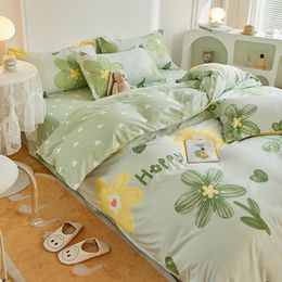 Bedding Sets Fresh Floral Green Duvet Cover Set With Flowers Skin Friendly Breathable 1 2 Pillowcase Bed Flat Sheet