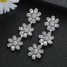 Dangle Earrings Luxury Sweet Little Daisy Flower Long Earring For Women Wedding Cubic Zirconia Dubai Bridal Costume Jewelry E1227