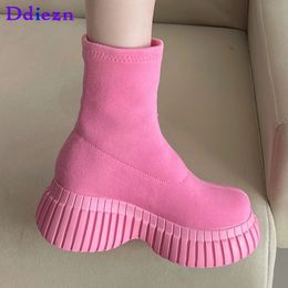 Boots Fashion Ankle Slip On Western Stretch For Ladies Female Shoes Autumn Footwear Women Pumps Round Toe Short Sock 231120