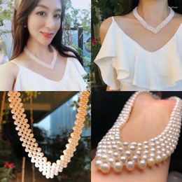 Choker Natural Freshwater Pearl Woven V-Shaped Necklace Clavicle Chain