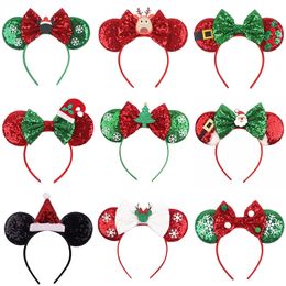 Hair Accessories 10Pcs/Lot Wholesale Christmas Mouse Ears Headband Snowflake Festival Sequins Bow Hairband Girls Hair Accessories Women Party 231120