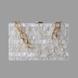 Evening Bags Pearl white striped beige Acrylic Box Clutches Shoulder Messenger Travel Beach Party Evening Girl Lady Female Flap Bags Hand bag J230420