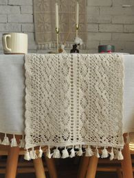 Table Cloth Vintage Runner Petal Stripe Handmade Crochet Crocheted Hollow Artistic Tassel Tea Chest Of Drawers