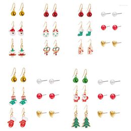 Hoop Earrings 6Pairs/set Trendy Xmas Tree Red Socks Snowman Santa Claus Christmas Gifts Accessories For Women