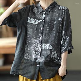 Women's Blouses FairyNatural Summer Fall Japan Fashion Female Print Patchwork Shirt Women Cotton Linen Loose Retro Tops Big Size