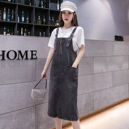 Casual Dresses Denim Strap Dress For Women 2023 Summer Korean Style Solid Zipper Pocket Slim Fit Midi SundressCasual