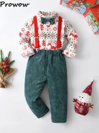 Clothing Sets Prowow 0-5Y Baby Kids Christmas Clothes Outfit Sets For Boys Xmas Print ShirtsCorduroy Green Pants Children Year Costume 231120