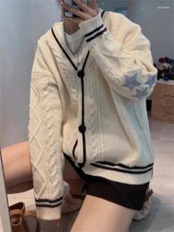 Women's Knits QWEEK Korean Fashion Knitted Cardigan Women Y2K Vintage 90s Star Embroidery Sweater Oversize Retro Preppy Style Button Up