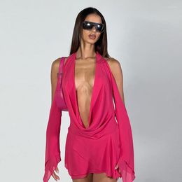 Casual Dresses Summer Solid Color Sexy Halter Neck Low Cut Backless Strapless Irregular Package Hip Party Elegant Festival Mini