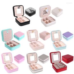 Jewelry Pouches Portable Boxes With Mirror Cosmetic Travel Storage Box Earrings Necklace Display Gifts