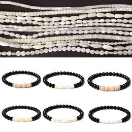 Strand White Natural Mother Of Pearl Shell Bracelet Black 6mm Bead Elasticity Boho Male Female Various Exquisite Jewellery Gift