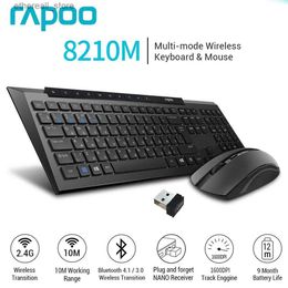Keyboards Rapoo 8210M Multiple Mode Wireless Keyboard and Mouse Russian Keyboard Optical High Definition Tracking Engine 1600 DPI Mouse Q231121