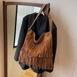 Evening Bags Women Tassel Shoulder Bag Zipper Closure Retro Tote Solid Handbag PU Leather Western Cowgirl Vintage Bohe Crossbody