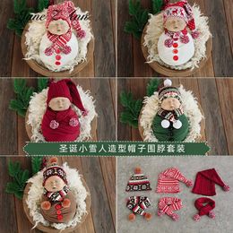 Caps Hats Jane Z Ann Christmas year snowman hat fur ball scarf set baby girl boy po born pography props 231120