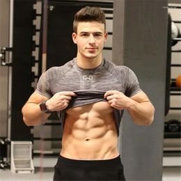 Men's T Shirts Men's Running T-shirt Short Sleeve Shirt Bodybuilding Fitness Sports Slim Fit Stretch Printing Training