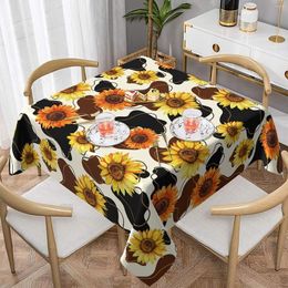 Table Cloth Square 60"x60" Washable Cover Cow Sunflower Print Waterproof Tablecloths For Kitchen Dining Room Wedding Party
