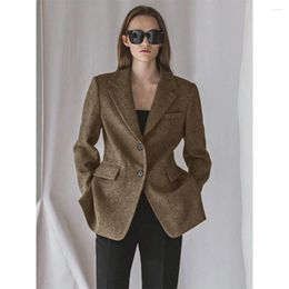 Women's Suits 2 Button In Ladies Outerwears Herringbone Tweed Fashion Female Flap Pocket Fall 2023 Clothing Winter Coat