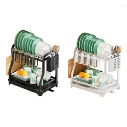 Kitchen Storage 2-Tiers Dish Drying Rack For Counter Detachable Large Capacity Drainer With Utensil Cup Holder