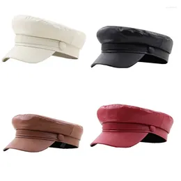 Berets Trendy PU Octagonal Hat Girls Woman Autumn Winter Windproof British For Ladies Shopping F0T5