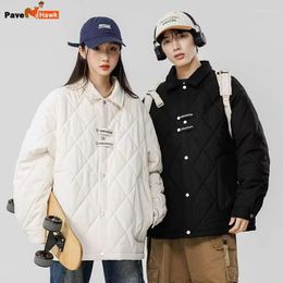 Men's Jackets Winter Thicken Jacket Men Women Windproof Casual Loose Coats High Street Autumn Diamond Cheque Design Warm Outwear Couple