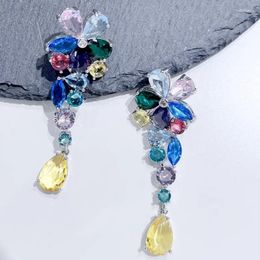 Stud Earrings Colourful Zircon Flower Droplet With Light Luxury And Advanced Sense Elegant Personalised Female